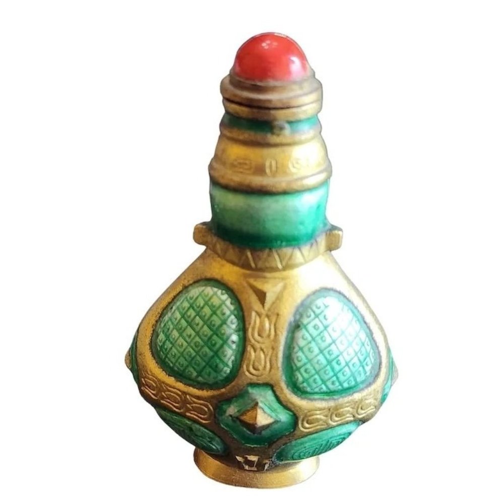 Vintage Enameled Brass Snuff Bottle (A1713)